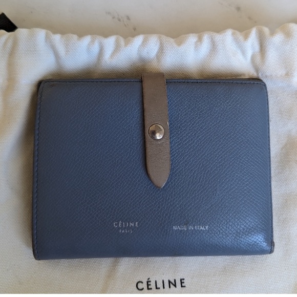 CELINE Strap Medium Multifunction Bi-fold Wallet Purse Leather Blue and Gray - Picture 1 of 8